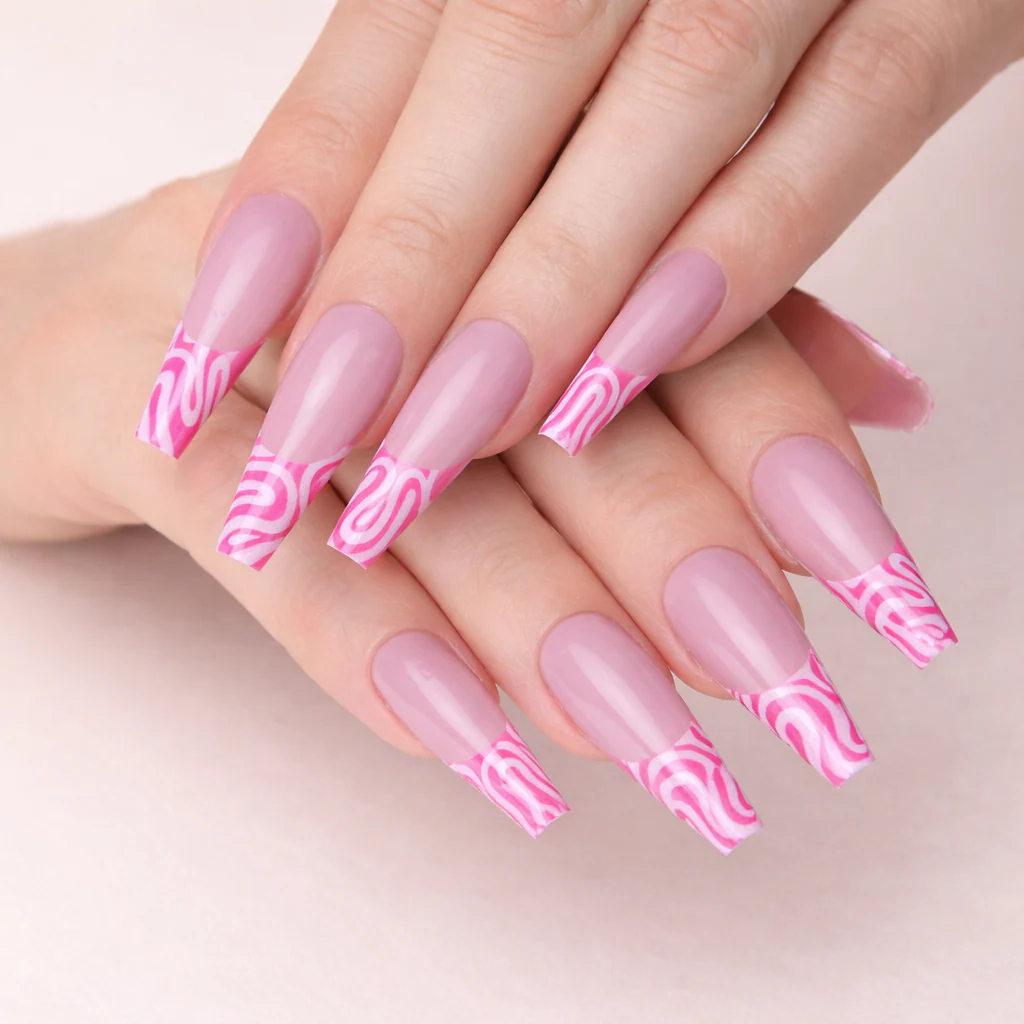 Faux Ongles Roses Brillante Ballerine Longs