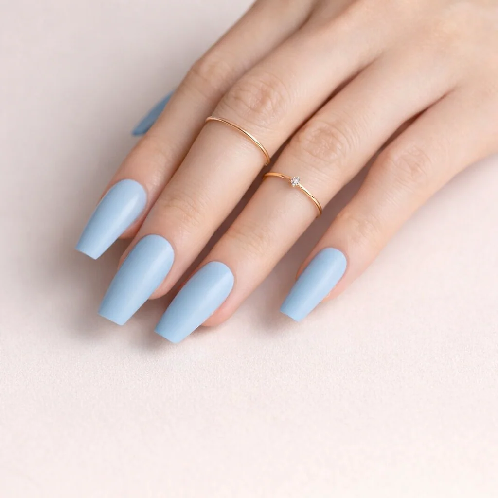 Faux Ongles Bleu Ciel Mat Ballerine Longs