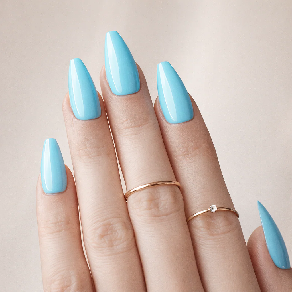 Faux Ongles Bleu Turquoise Ballerine Mi-Longs