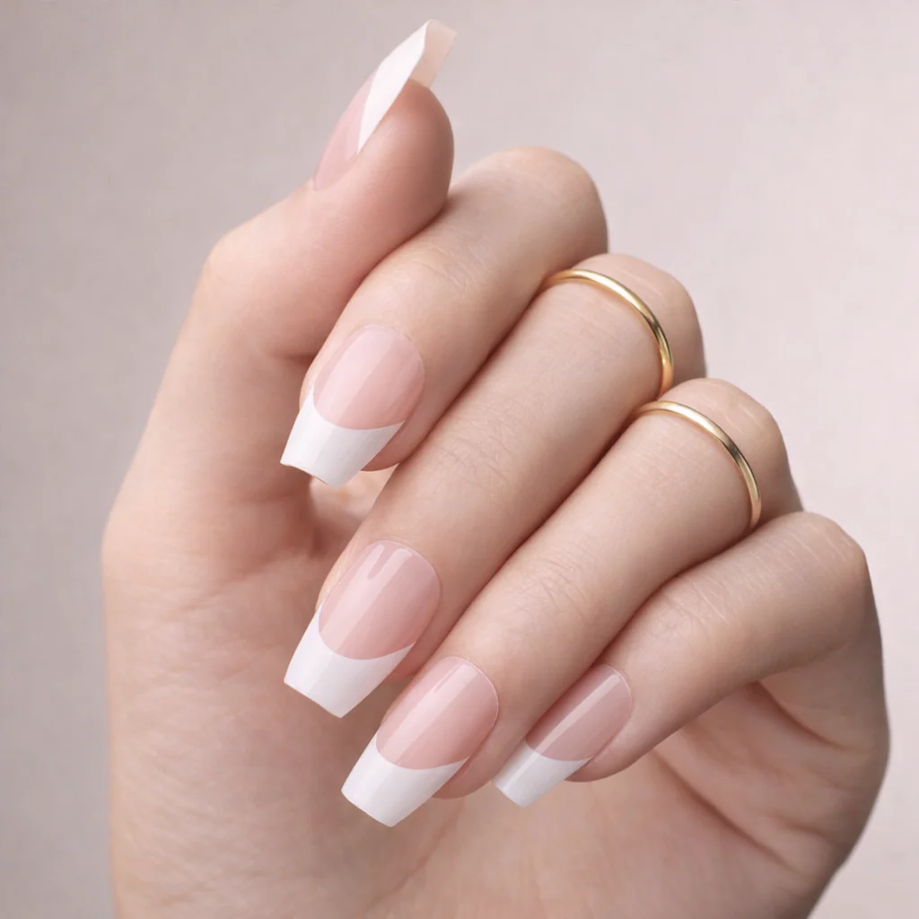 Faux Ongles French Carrés Mi-Longs