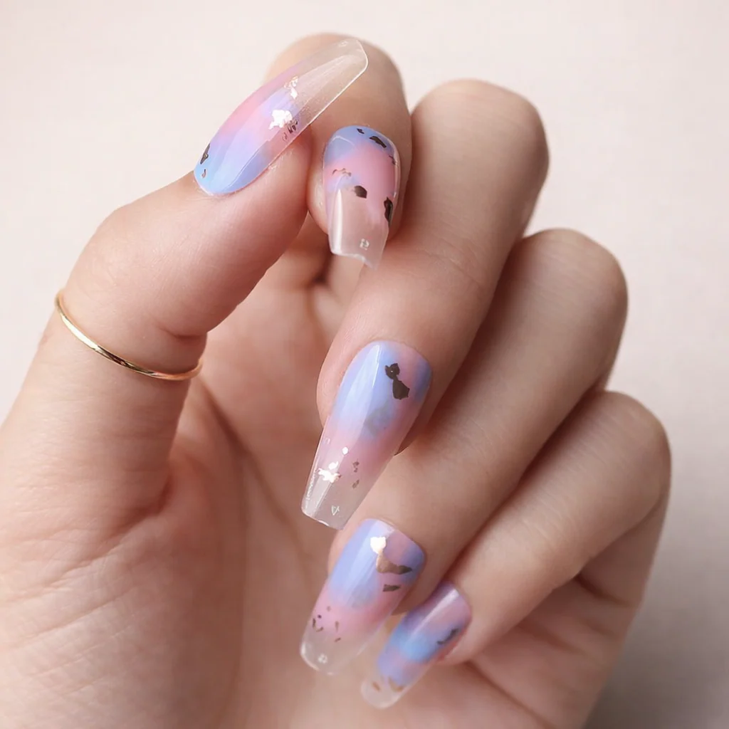 Faux Ongles Pastel Coloré Ballerine Longs