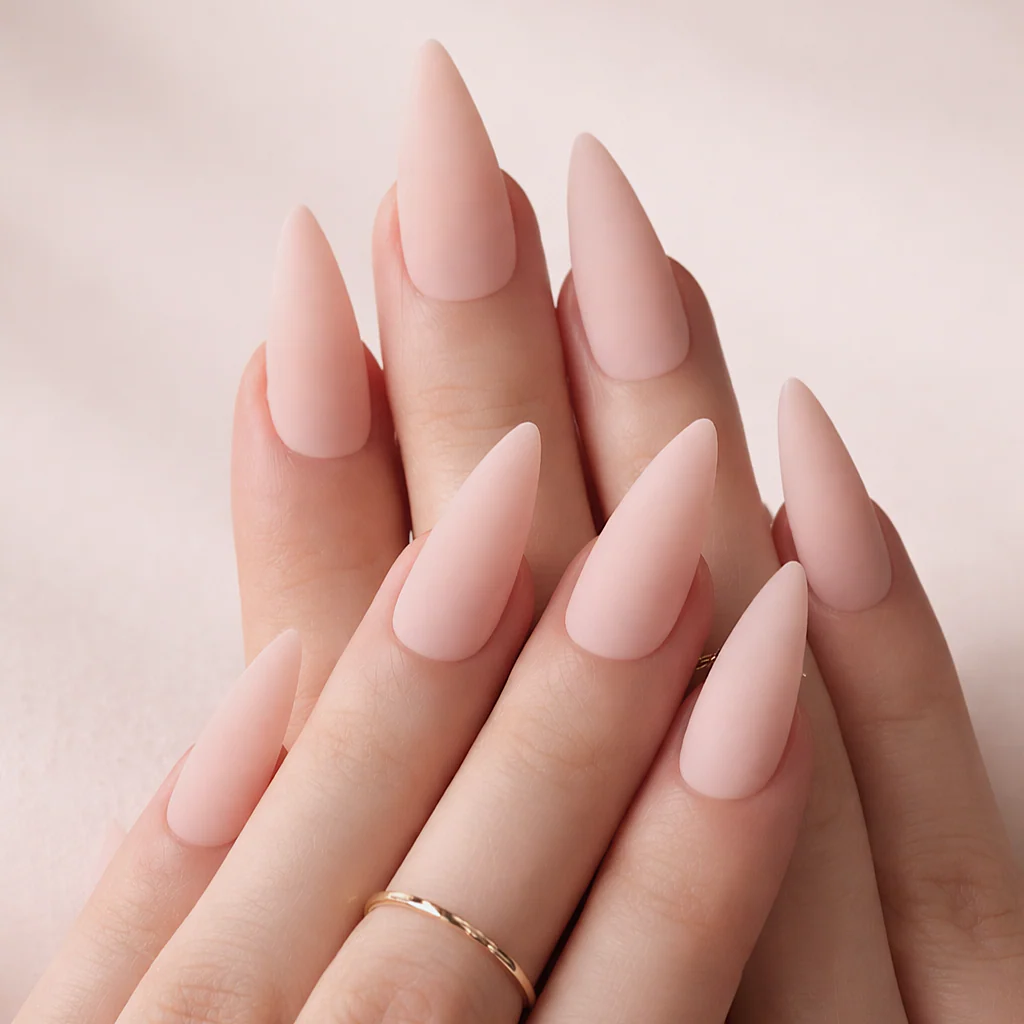 Faux Ongles Naturel Mats Stiletto Longs