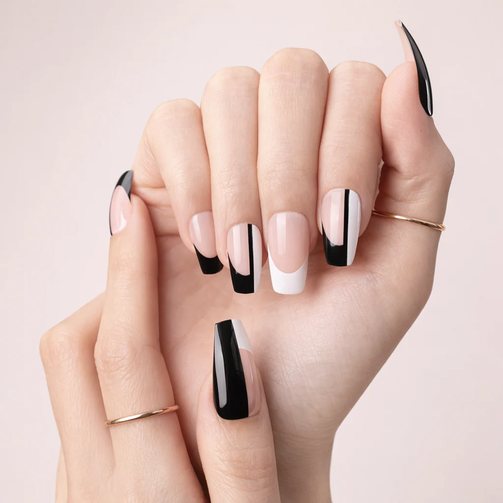 Faux Ongles Ballerine Tricolores Mi-Longs