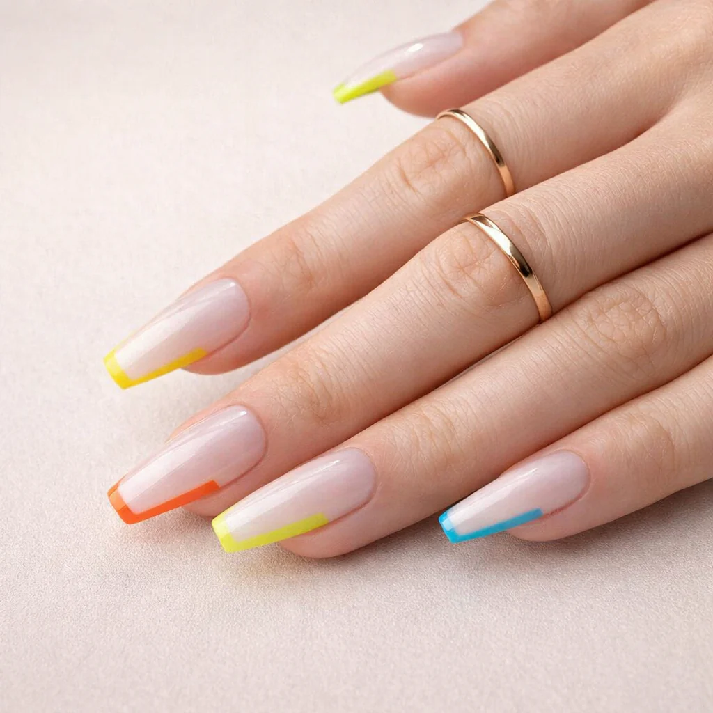Faux Ongles French Fluo Ballerine Longs