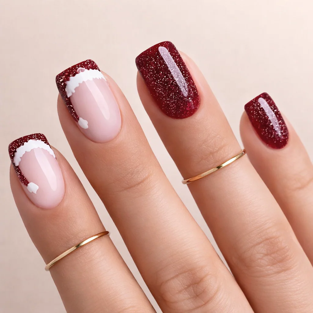 Faux Ongles French de Noel Courts