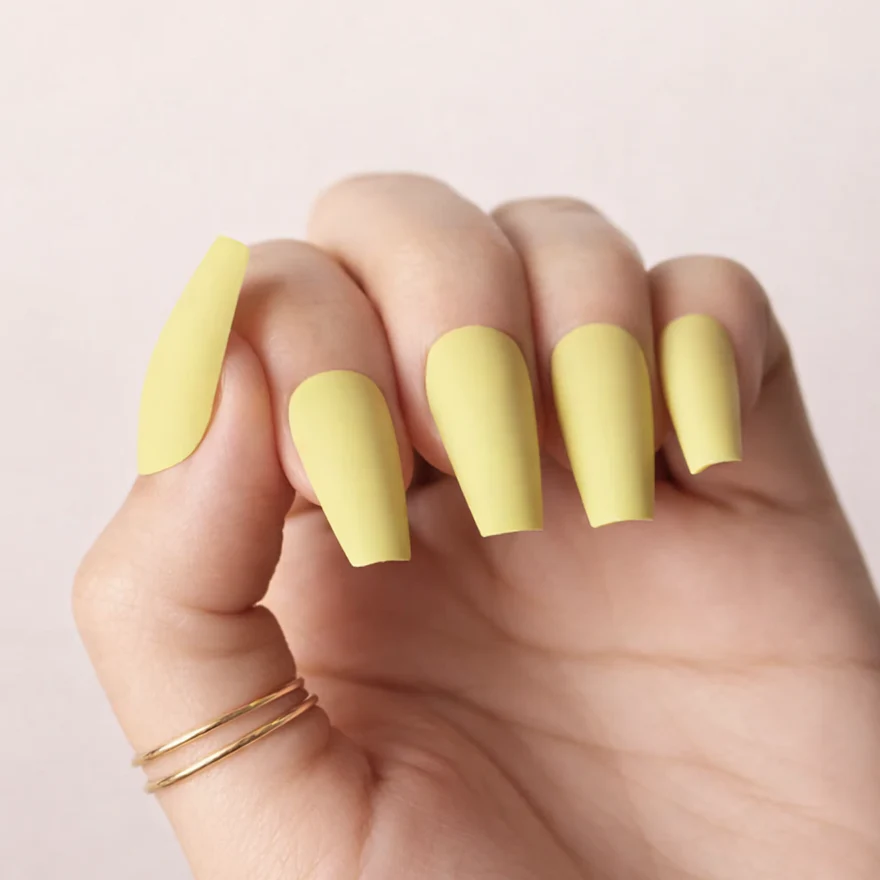 Faux Ongles Jaunes Mats Ballerine Longs