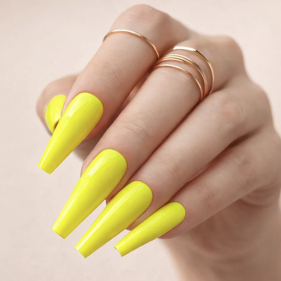 Faux Ongles Jaune Ballerine Longs
