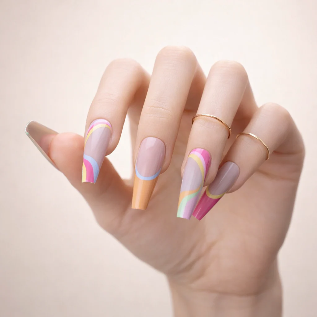 Faux Ongles Multicolore Ballerine Longs