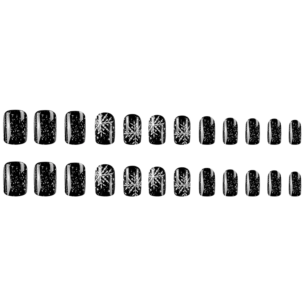 Faux Ongles de Noël Noirs à Flocons - Image 2