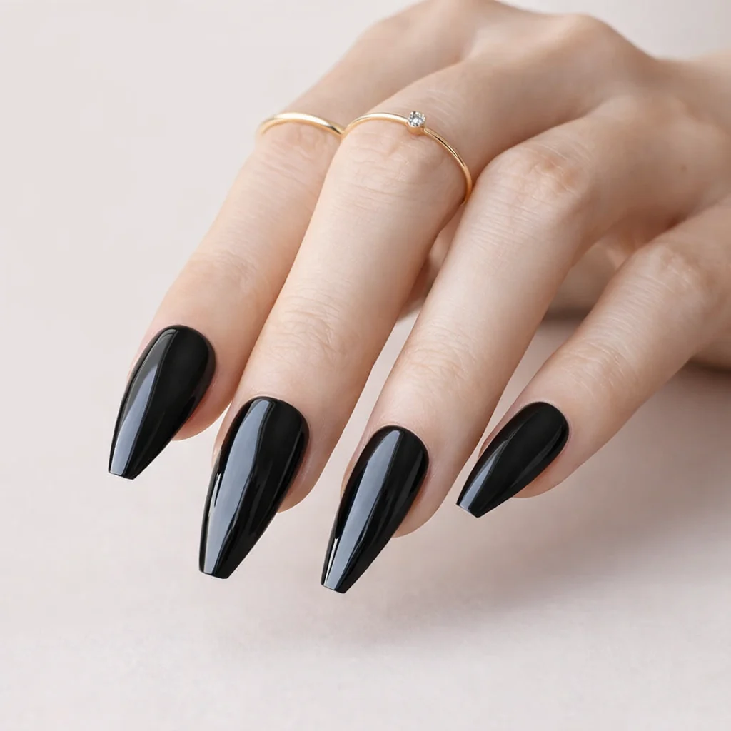 Faux Ongles Noir Ballerine Longs