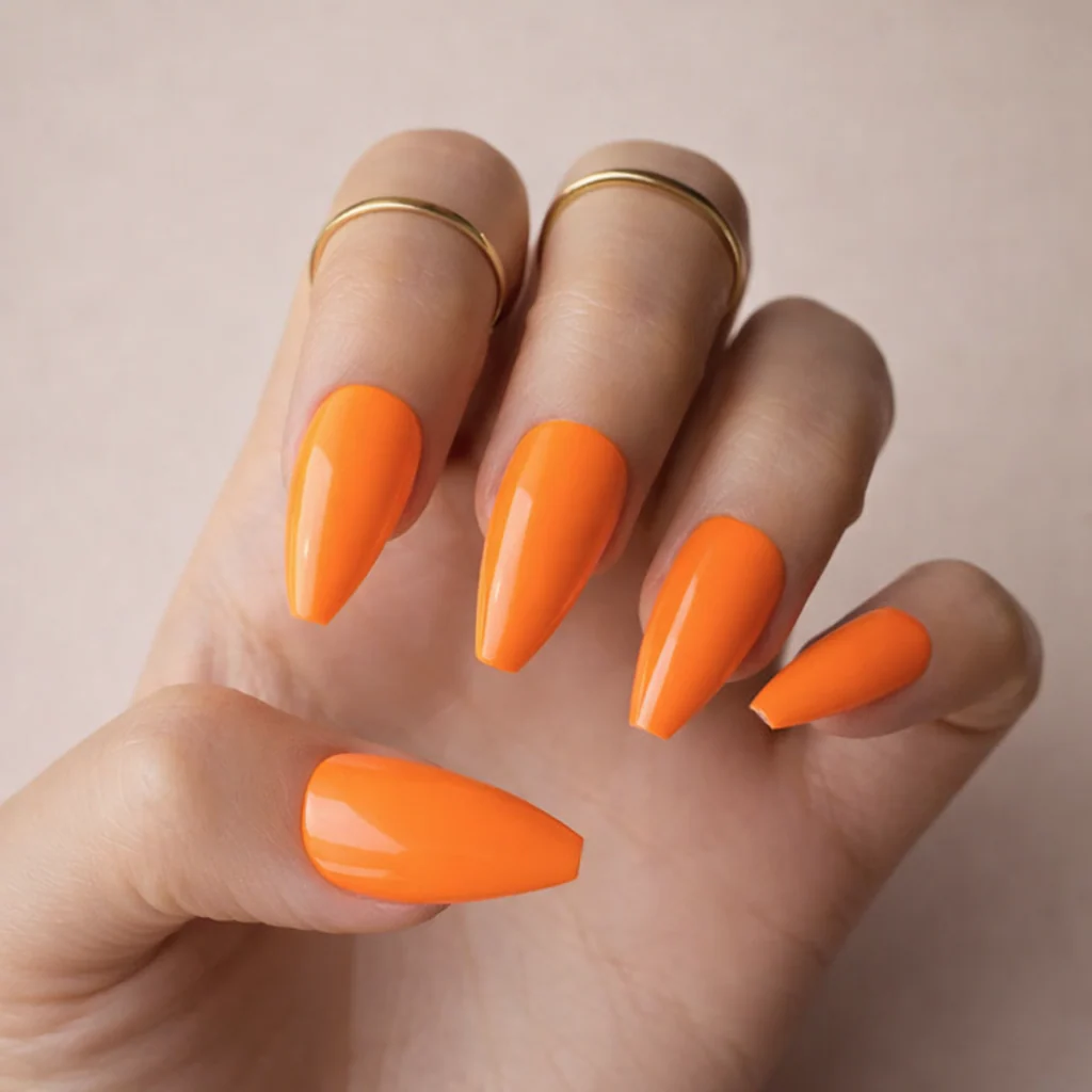 Faux Ongles Orange Citrouille Ballerine Longs