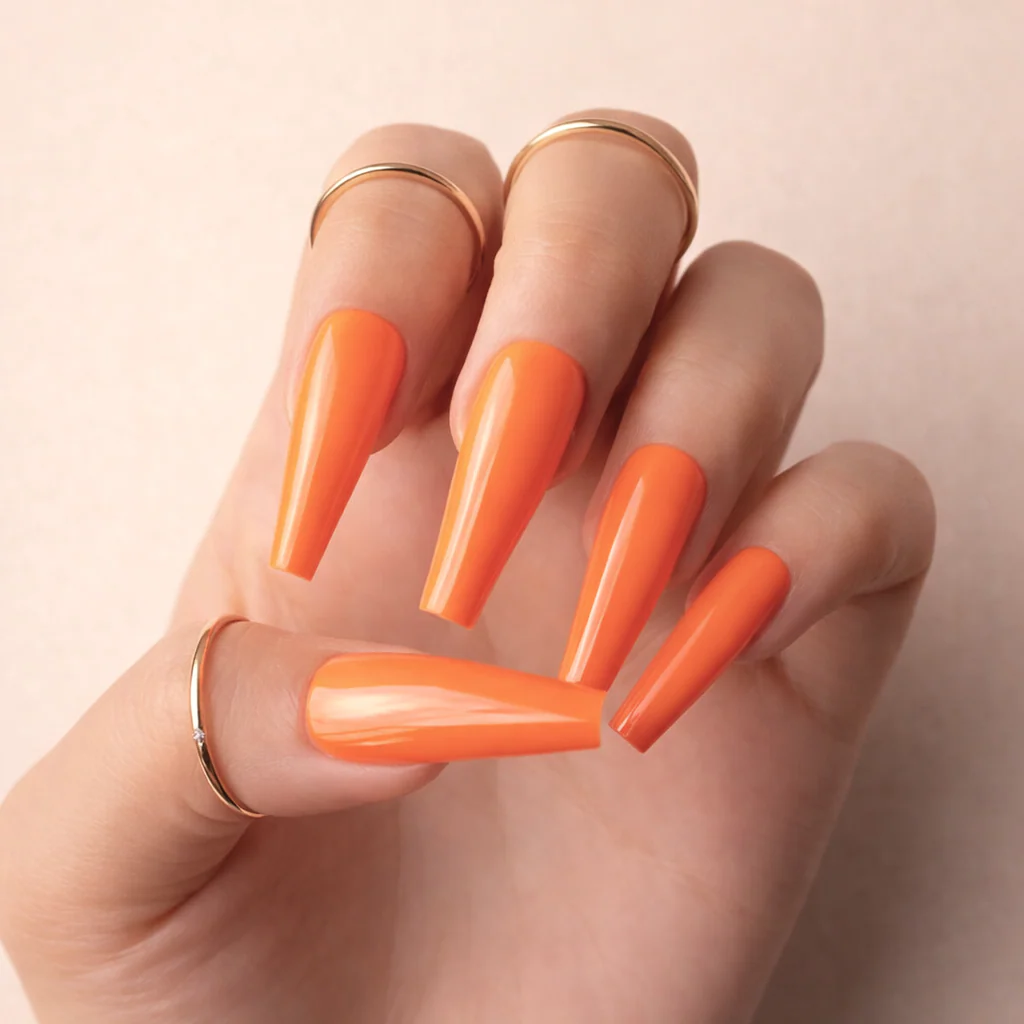 Faux Ongles Orange Fluo Ballerine Longs