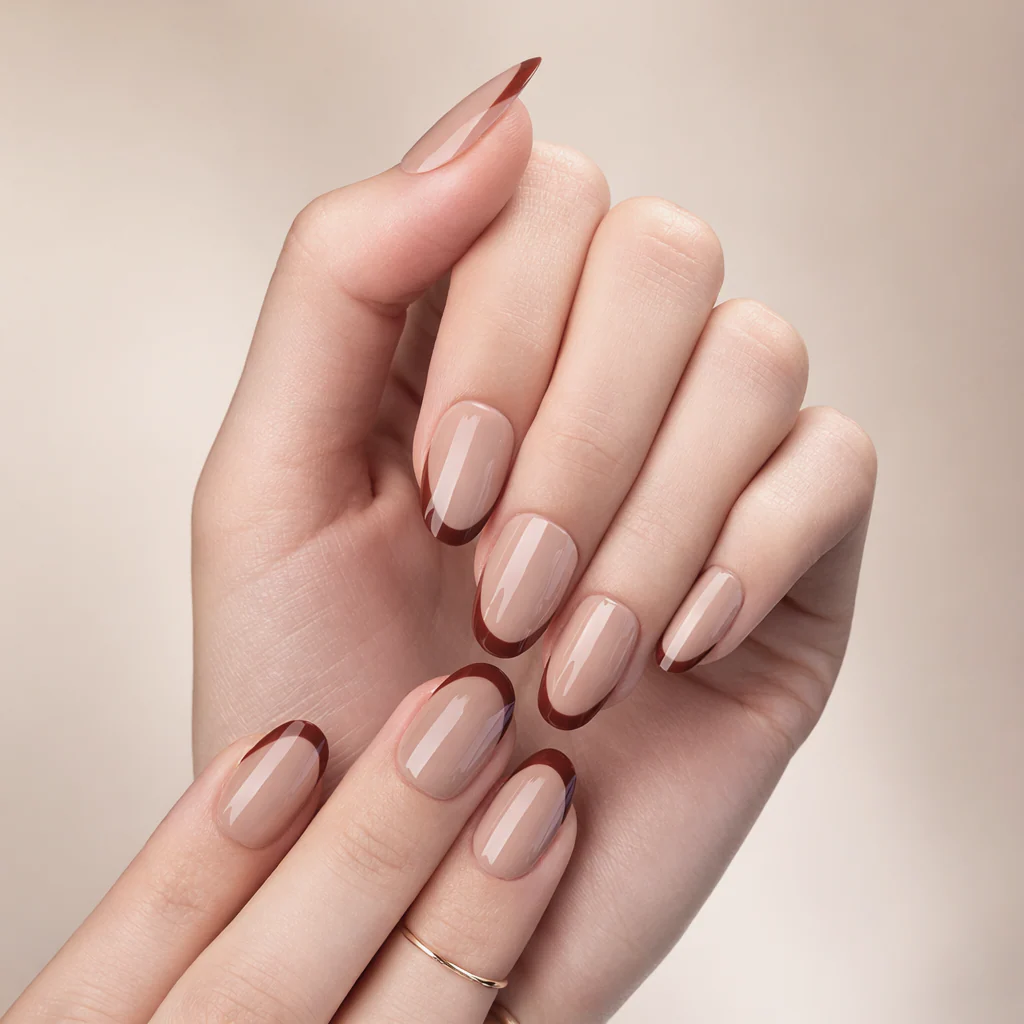 Faux Ongles Beiges et Bruns Courts