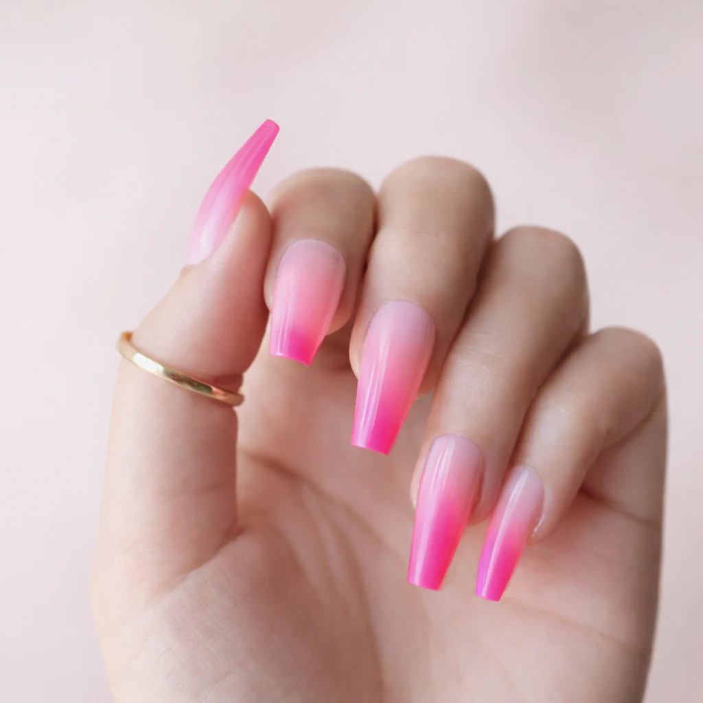 Faux Ongles Rose Dégradé Ballerine Longs