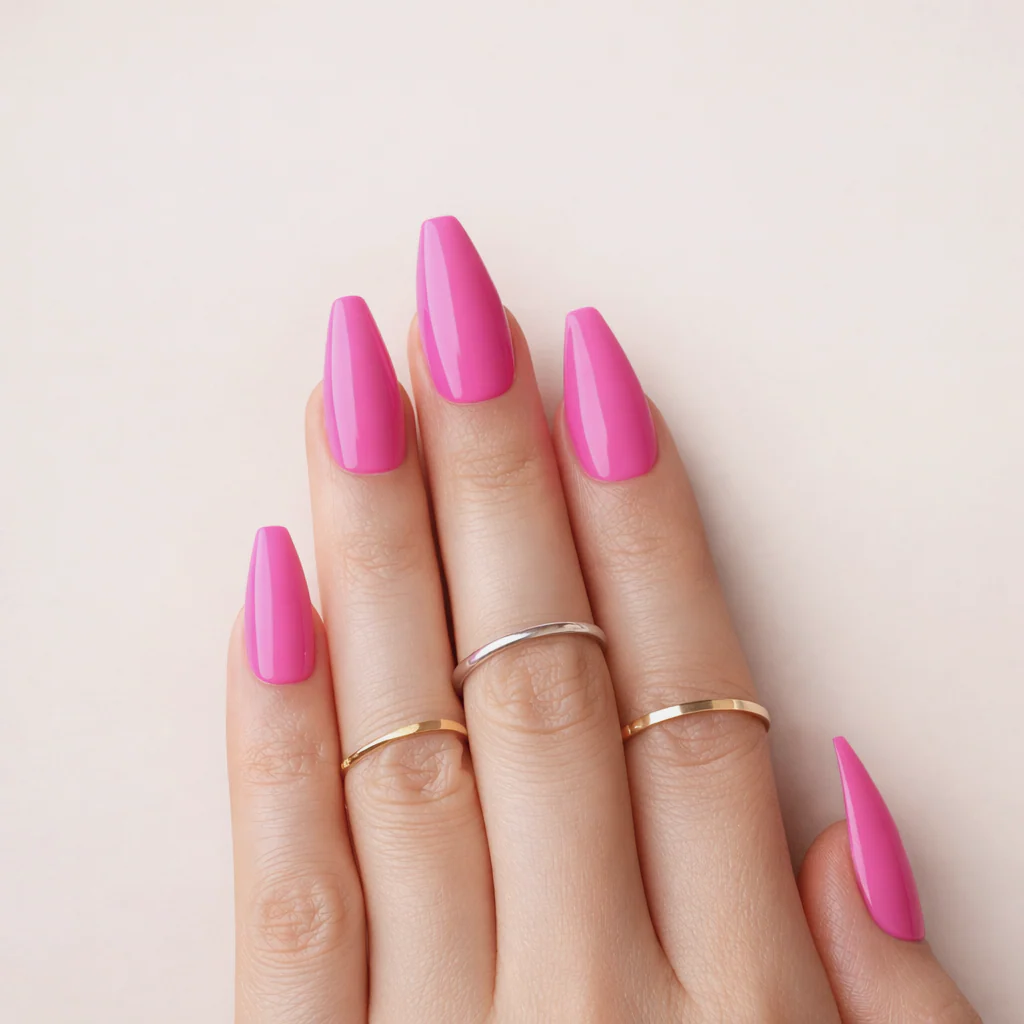 Faux Ongles Rose Fuchsia Ballerine Mi-Longs