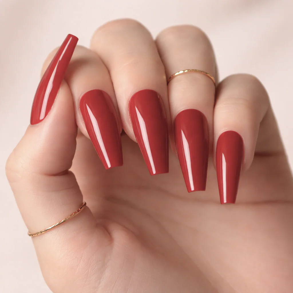 Faux Ongles Rouge Brillantes Ballerine Longs