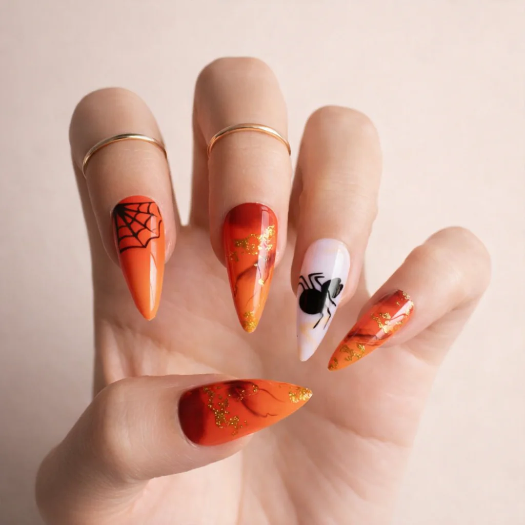 Faux Ongles Toile d'Araignée Stiletto Longs